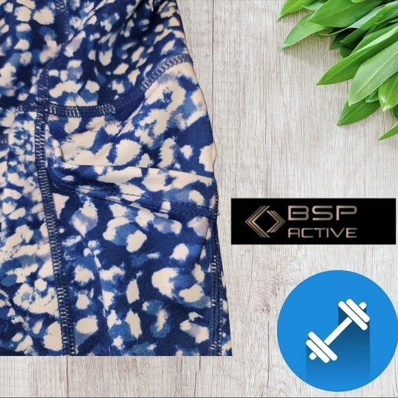 BSP Better Sports Performance High Waist Leggings Yoga Size Medium Pockets Royal - Picture 3 of 6